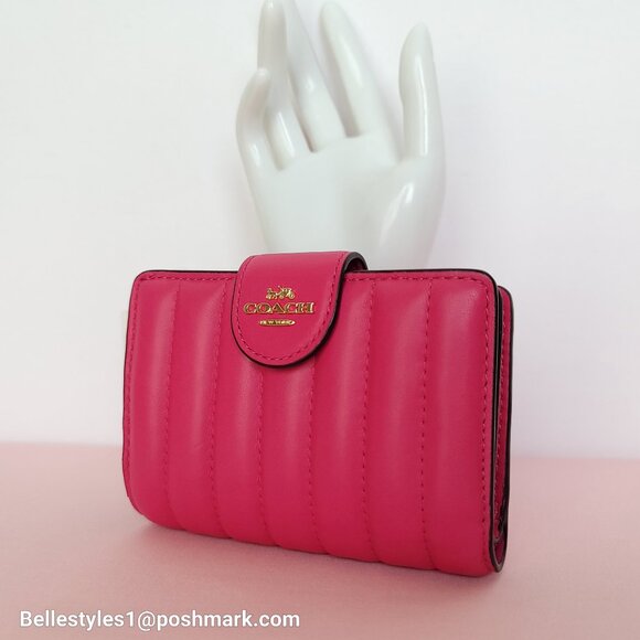 COACH Bifold Quilted Soft Smooth Leather ID Window Medium Wallet - Bold Pink ⭐ - Picture 4 of 16